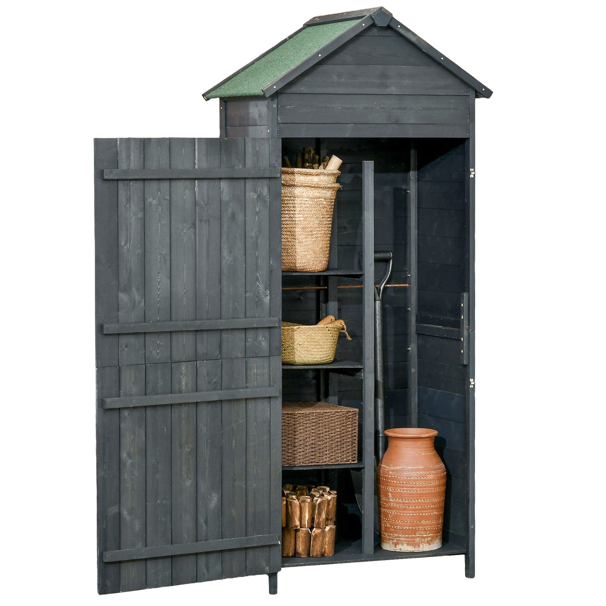 Garden Shed 4-Tier with 3 Shelves, Lockable 2 Doors - Grey