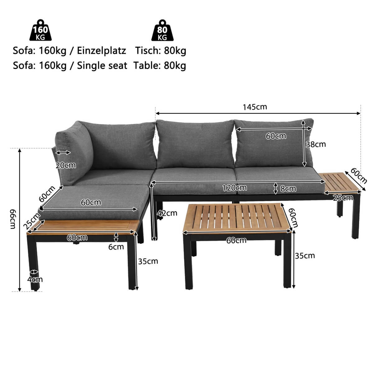 4 Seater Garden Corner Sofa Set – Space Saving L Shaped Outdoor Lounge with Wooden Table