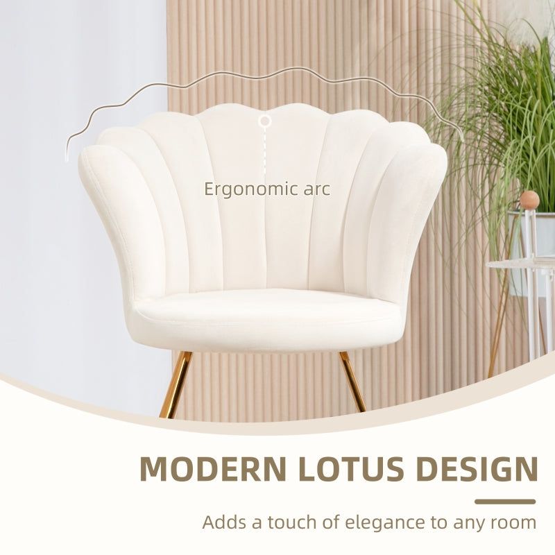 Velvet-Feel Accent Chair, Lotus Petal Design, Cream