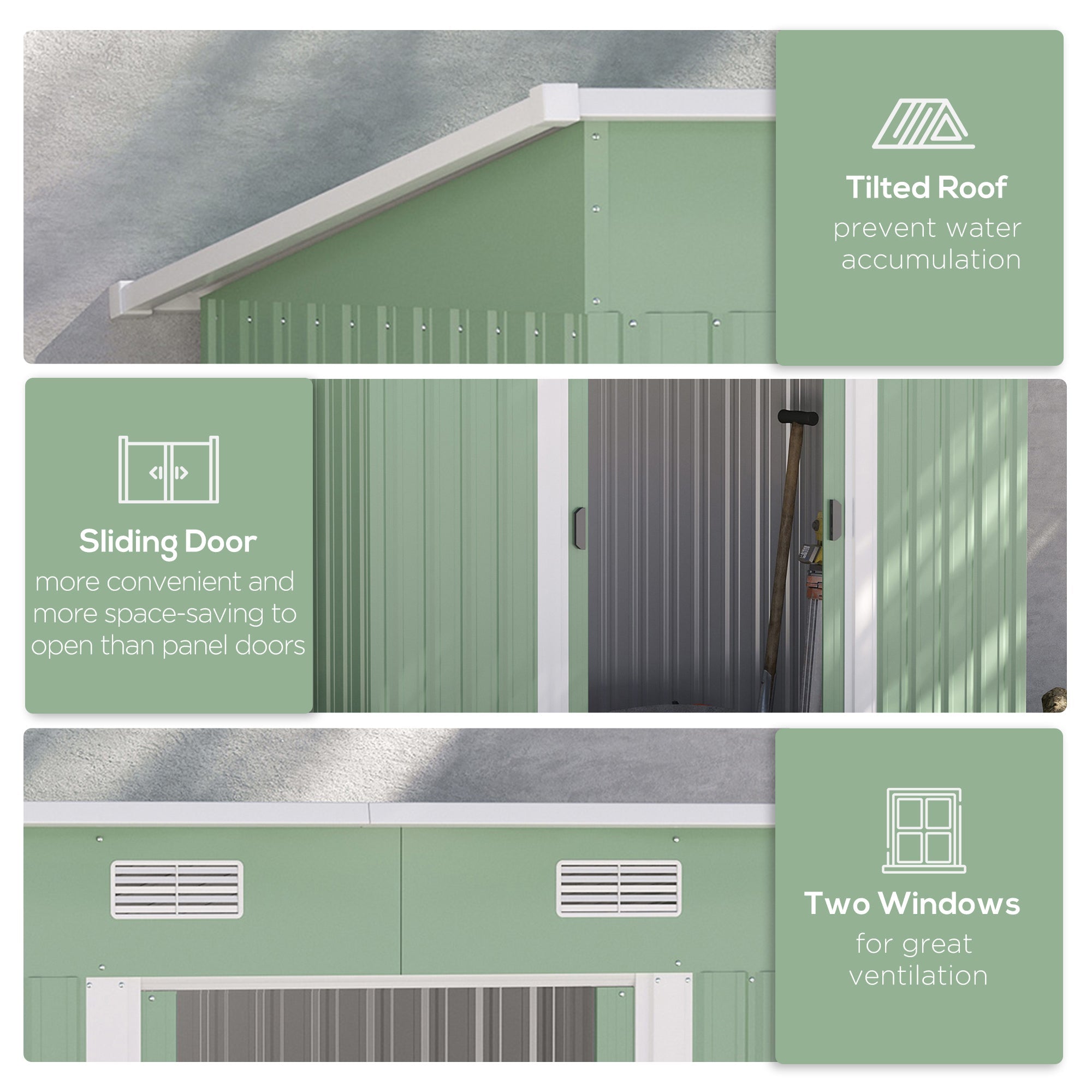 7 x 4ft Outdoor Garden Metal Storage Shed, Tool Storage Box, Light Green