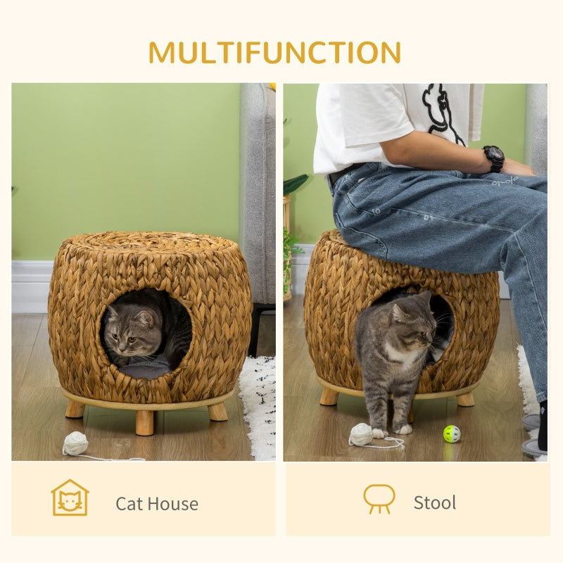 Cat Bed Cat House Stool, Washable Cushion, Wicker