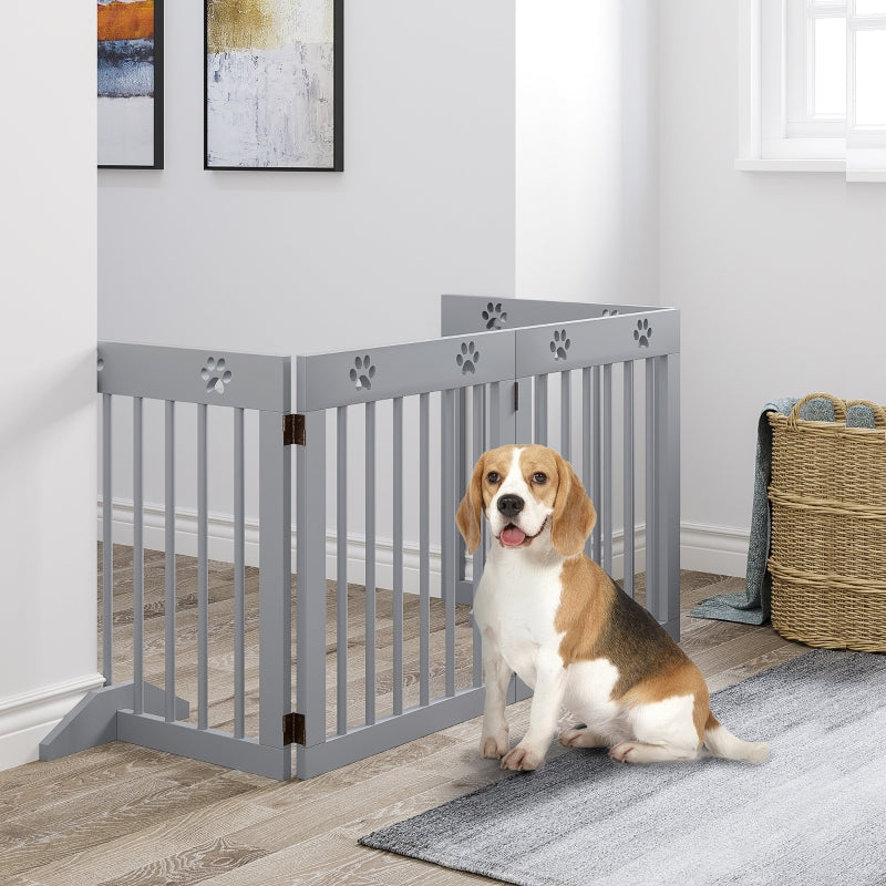 Freestanding Pet Gate 4 Panel Folding Dog Barrier, Wooden
