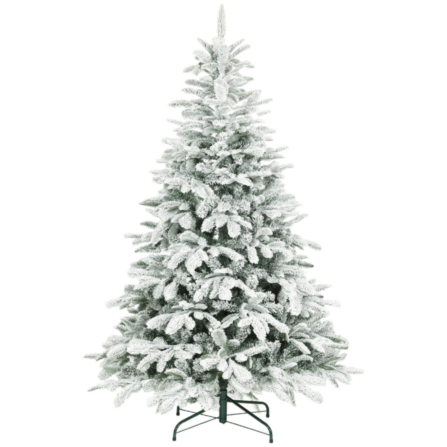 6FT Artificial Flocked Christmas Tree – Full PVC Branches, Hinged Design, Foldable Metal Stand, Easy Assembly