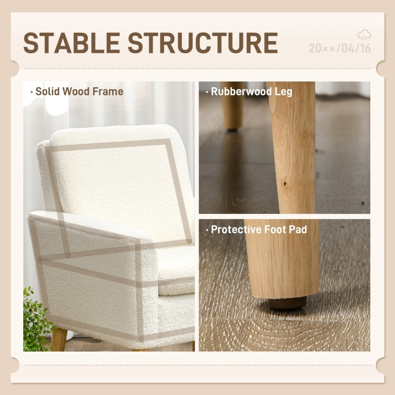 Armchair, Upholstered Accent Chair with Wood Legs, Cream White