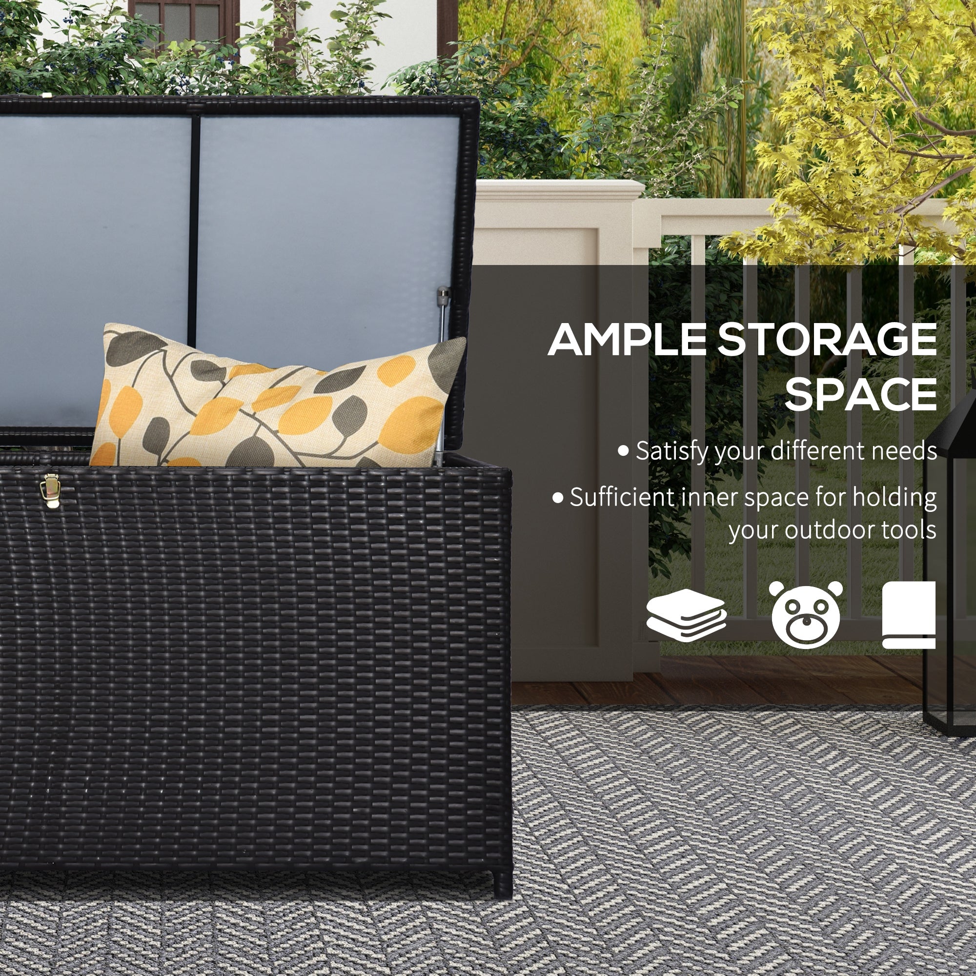284 L Rattan Garden Storage Box with Gas Lift and Lockable Lid, Dark Brown