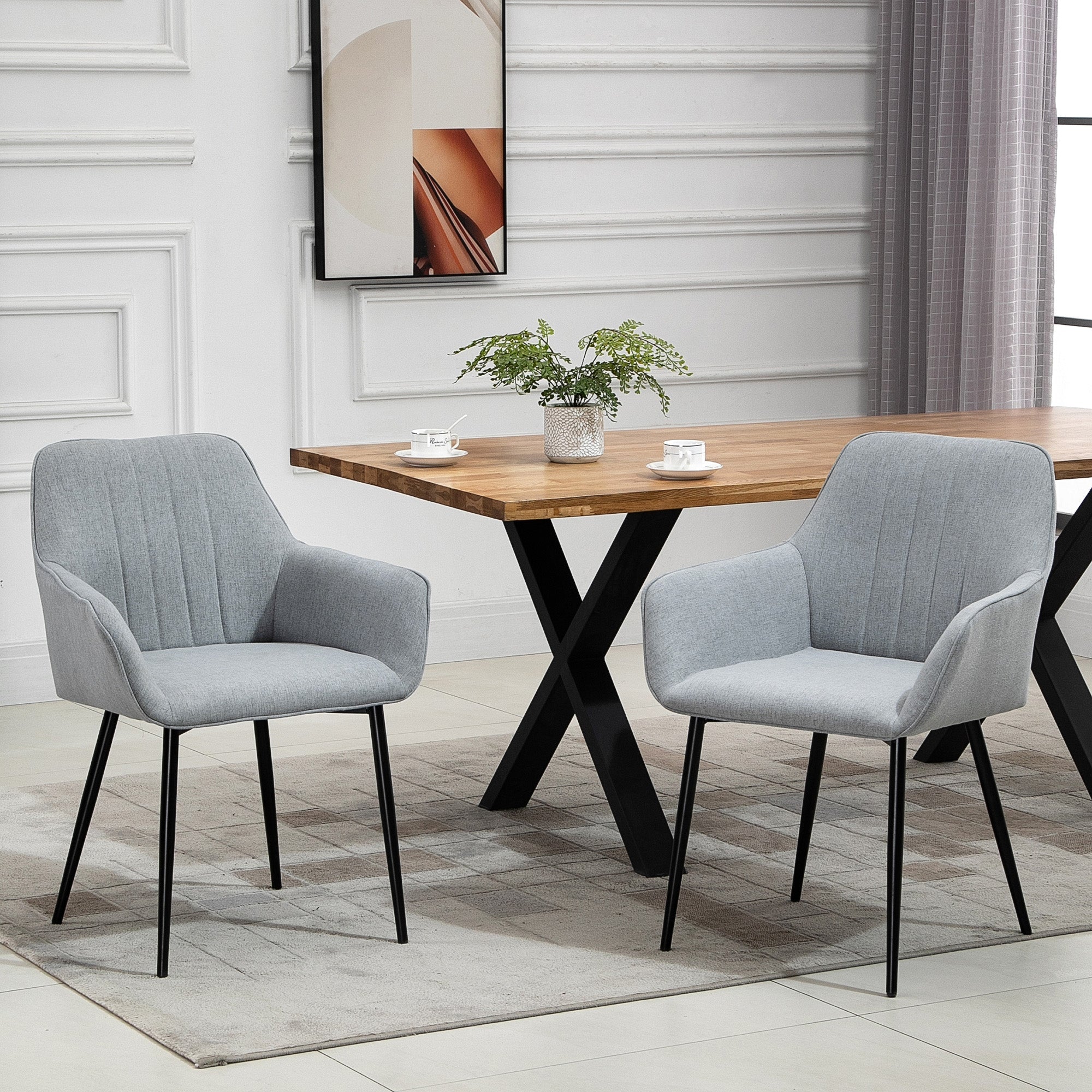 Dining Chairs, Upholstered Accent with Metal Legs, Set of 2, Light Grey Linen Fabric
