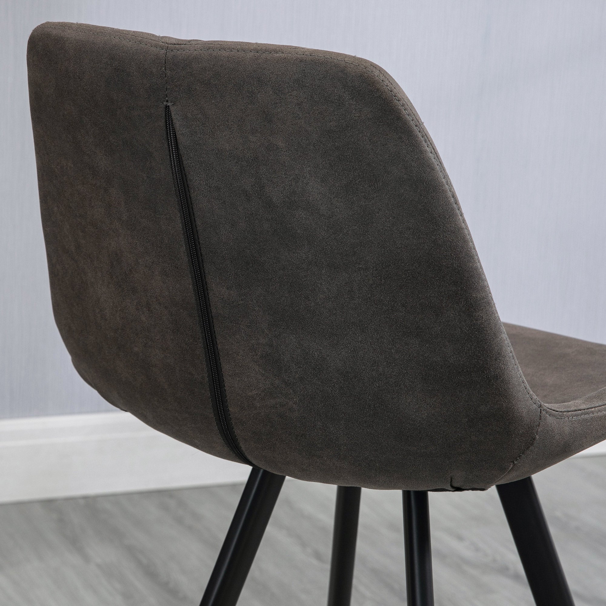 Set Of 2 Bar Stools, Padded Steel Frame Tub Seats, Dark Grey Microfiber Cloth