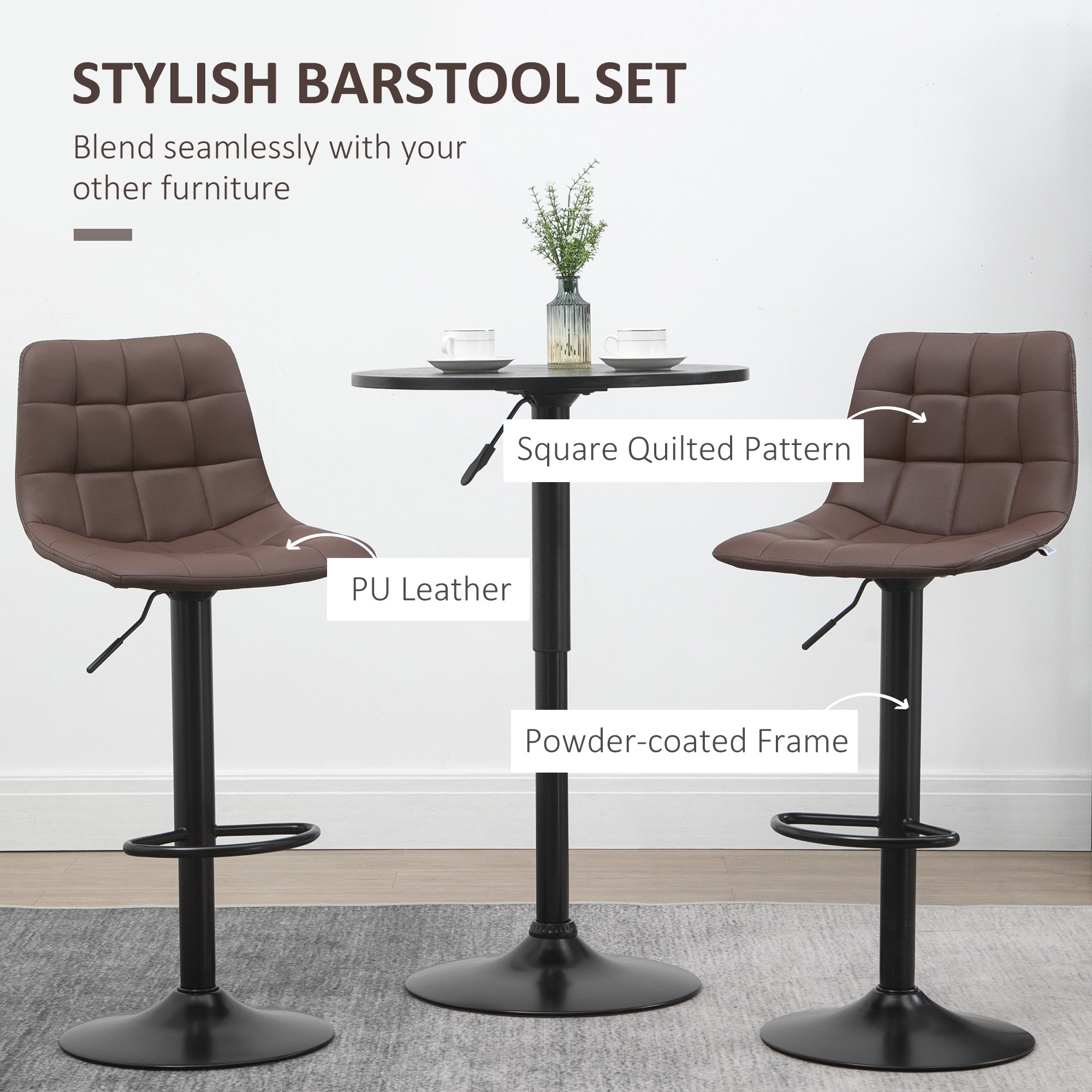 Adjustable Bar Stools, Swivel with Tufted Seat and Back, PU Leather Brown