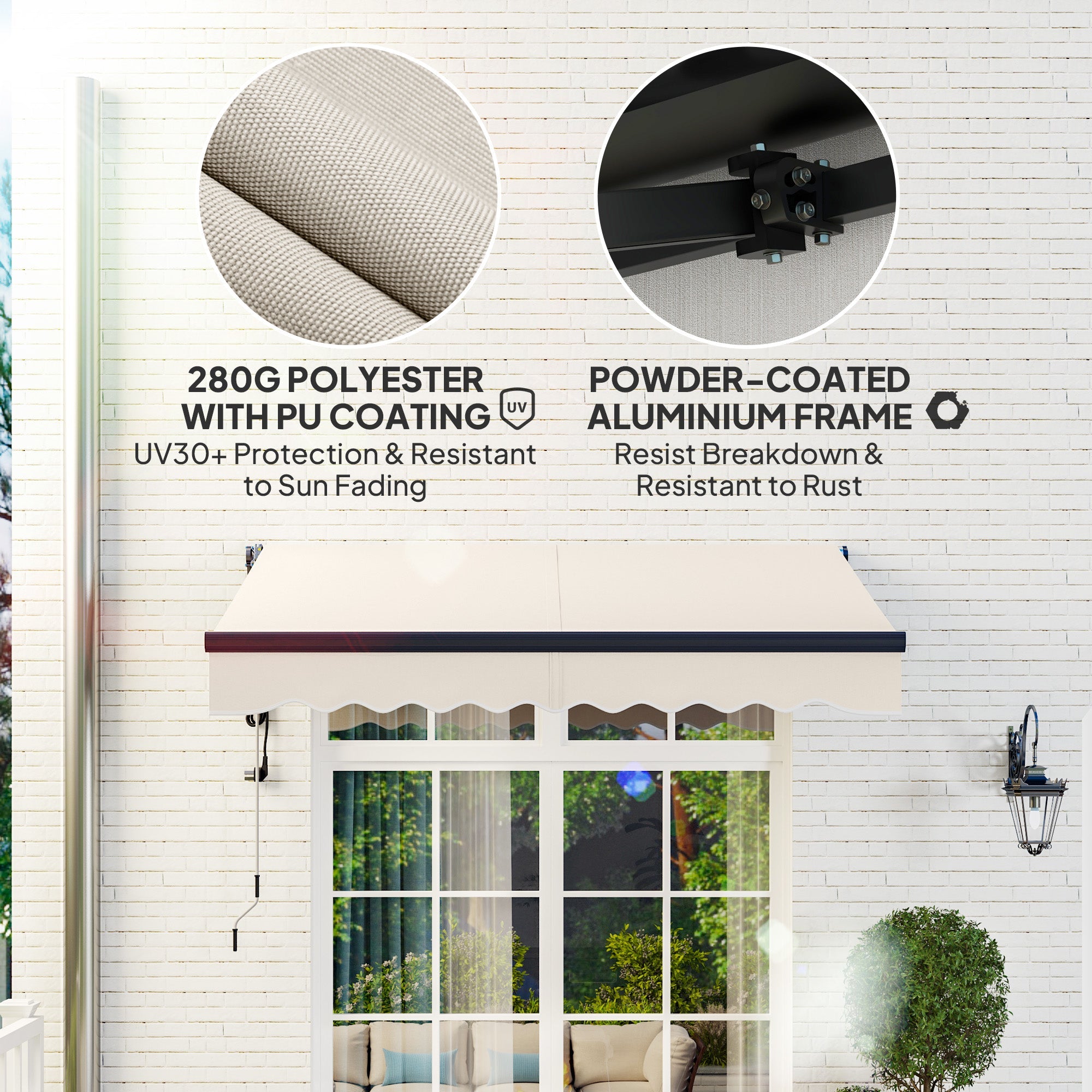 Electric Awning 2.5 x 2m, Remote Control Retractable UV30+ Sun Shade, Aluminium Beige