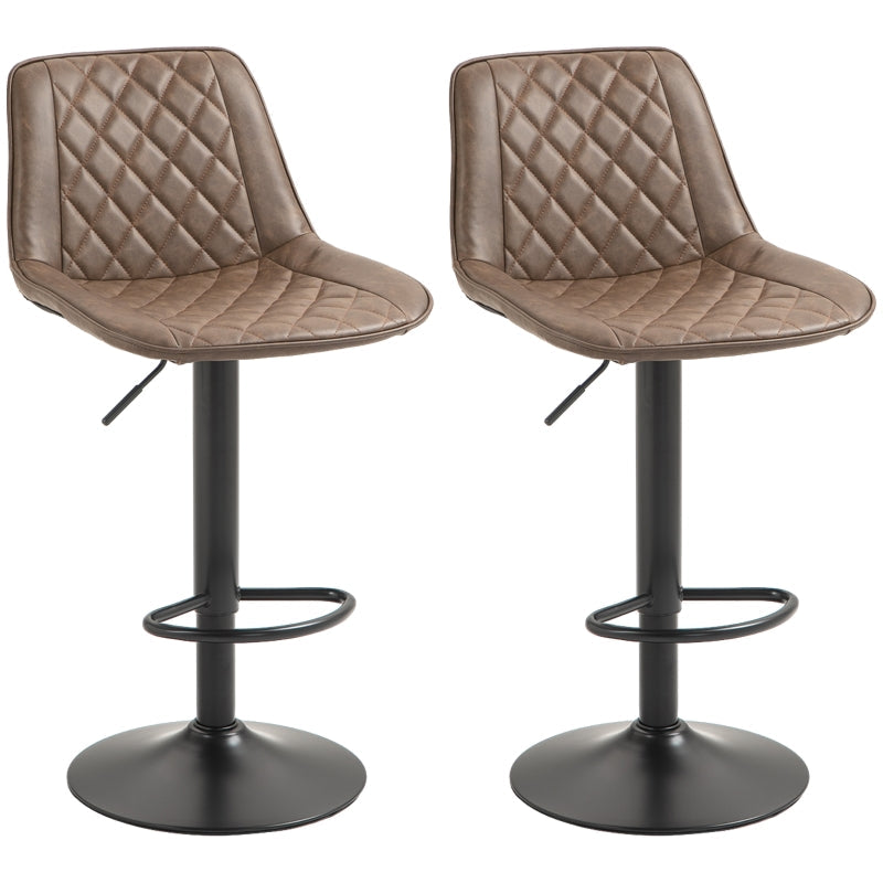 Bar Stools Set of 2, Adjustable Swivel with Back, Brown PU Leather