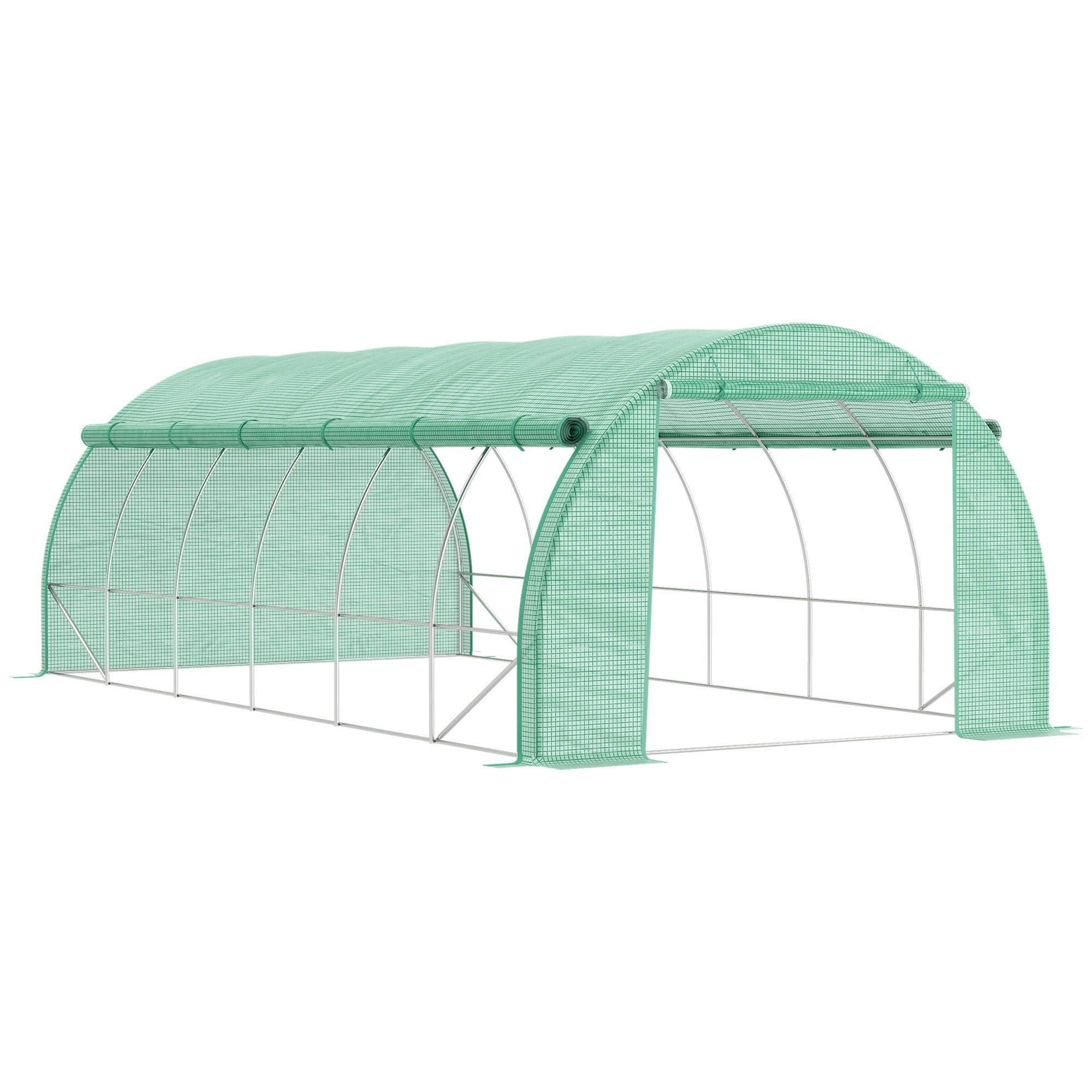 Polytunnel Greenhouse Walk-in Grow House Tent, Roll-up Sidewalls, Zipped Door, 12 Windows, 6x3x2m, Green