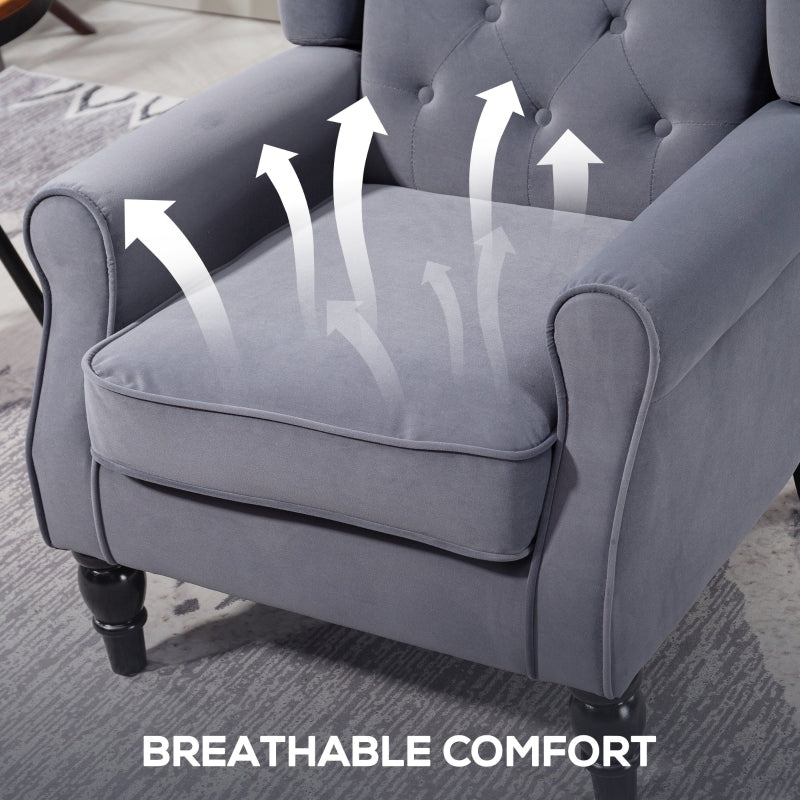 Wingback Accent Chair, Button Tufted Occasional Chair, Charcoal Grey