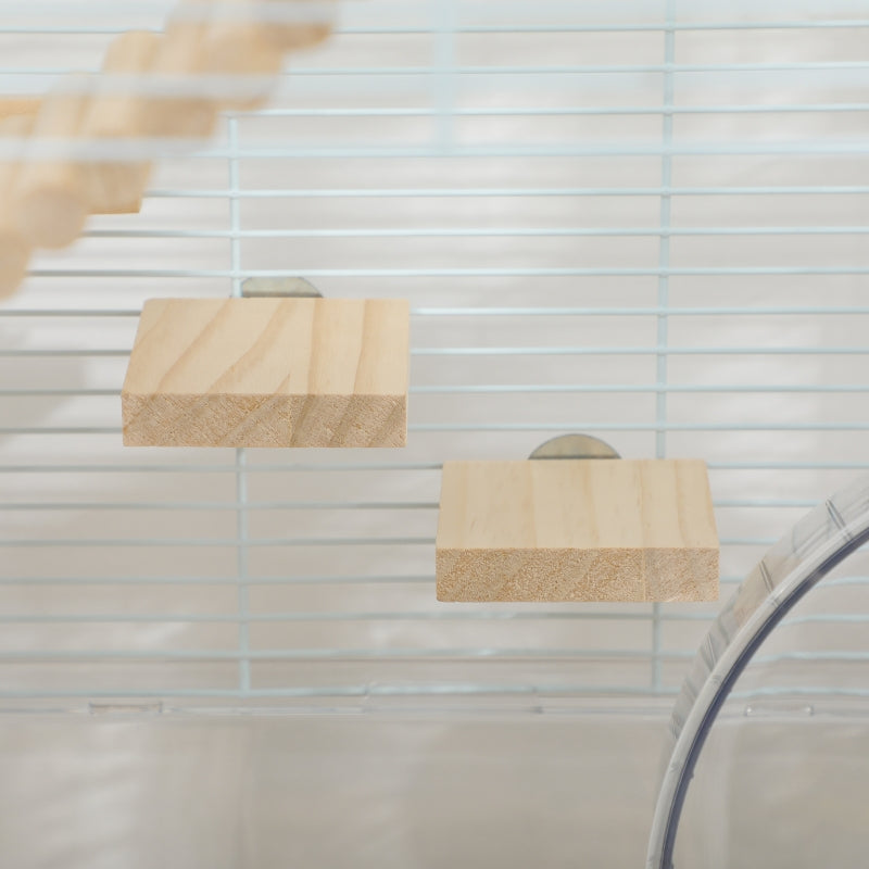 Hamster/Gerbil Cage with Wooden Ramp, Exercise Wheel, Food Bowl - White