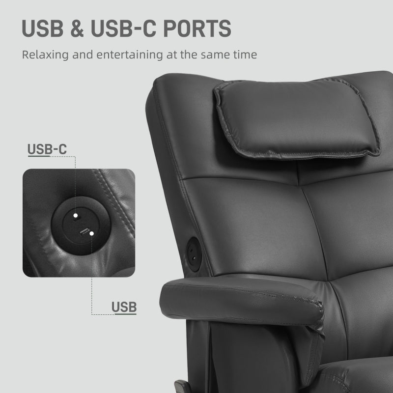 Faux Leather Massage Recliner Chair with Storage Ottoman, Black