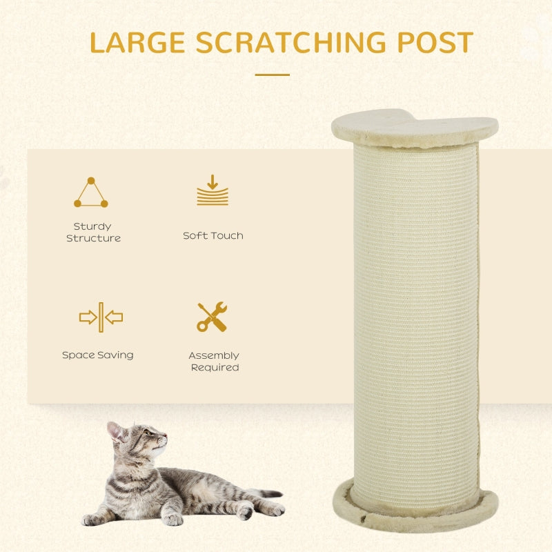 Cat Scratching Post 85cm Tall, Sisal Rope, Soft Plush, Anti Tip - Beige