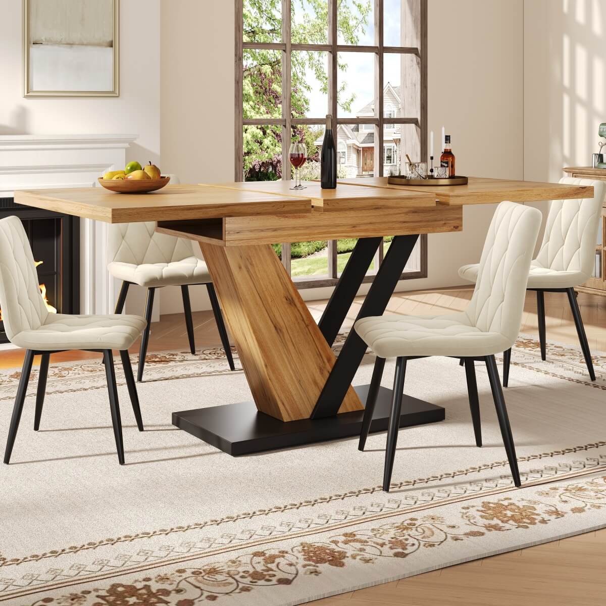Extendable Dining Table – 120–160cm Wood Grain Table for Kitchen & Living Room