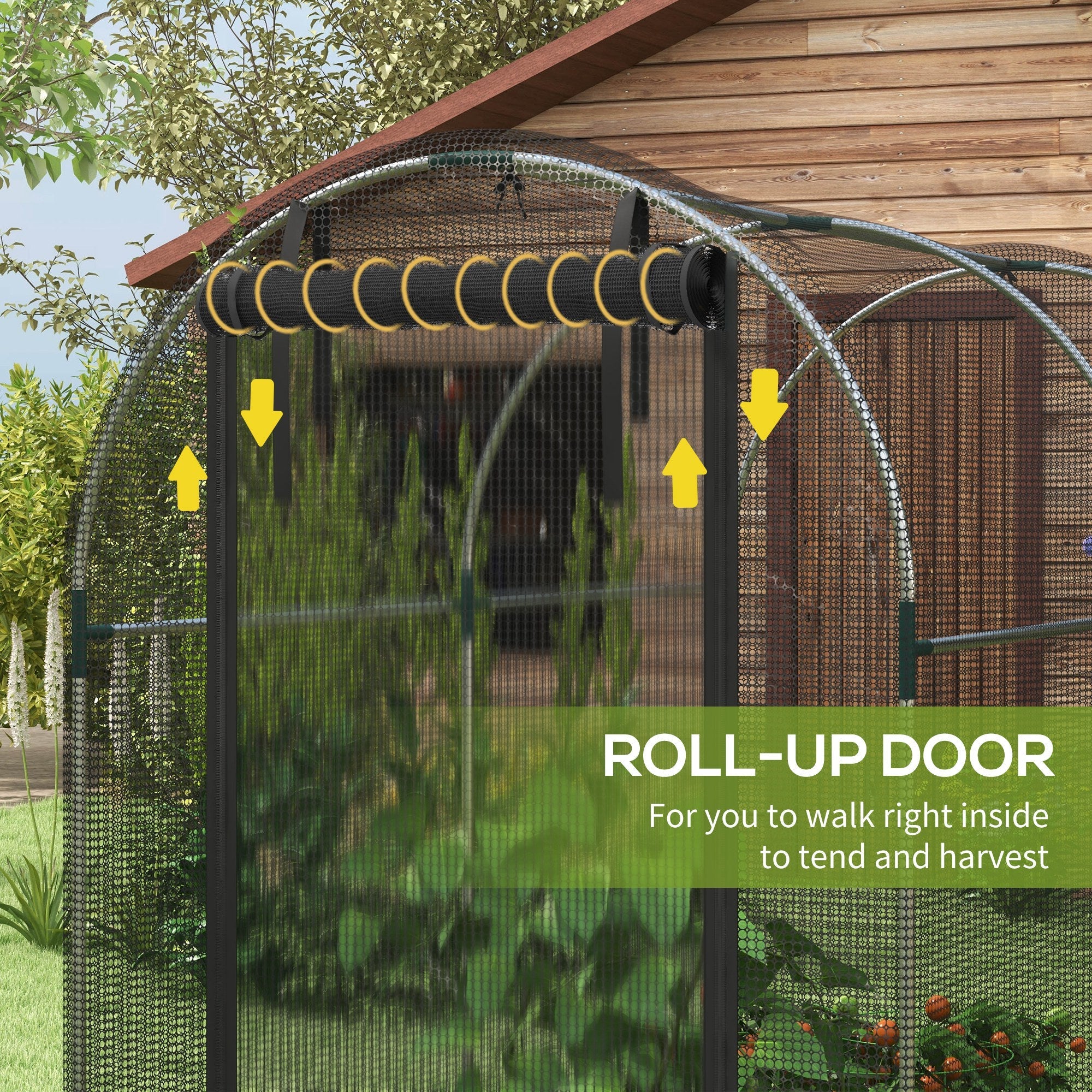 Fruit Cage, Plant Protection Tent Zipped Door, Galvanised Steel Black