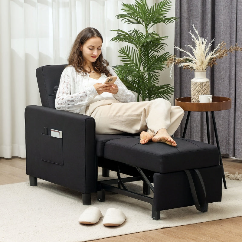 Linen-Look Single Chair Bed - Black