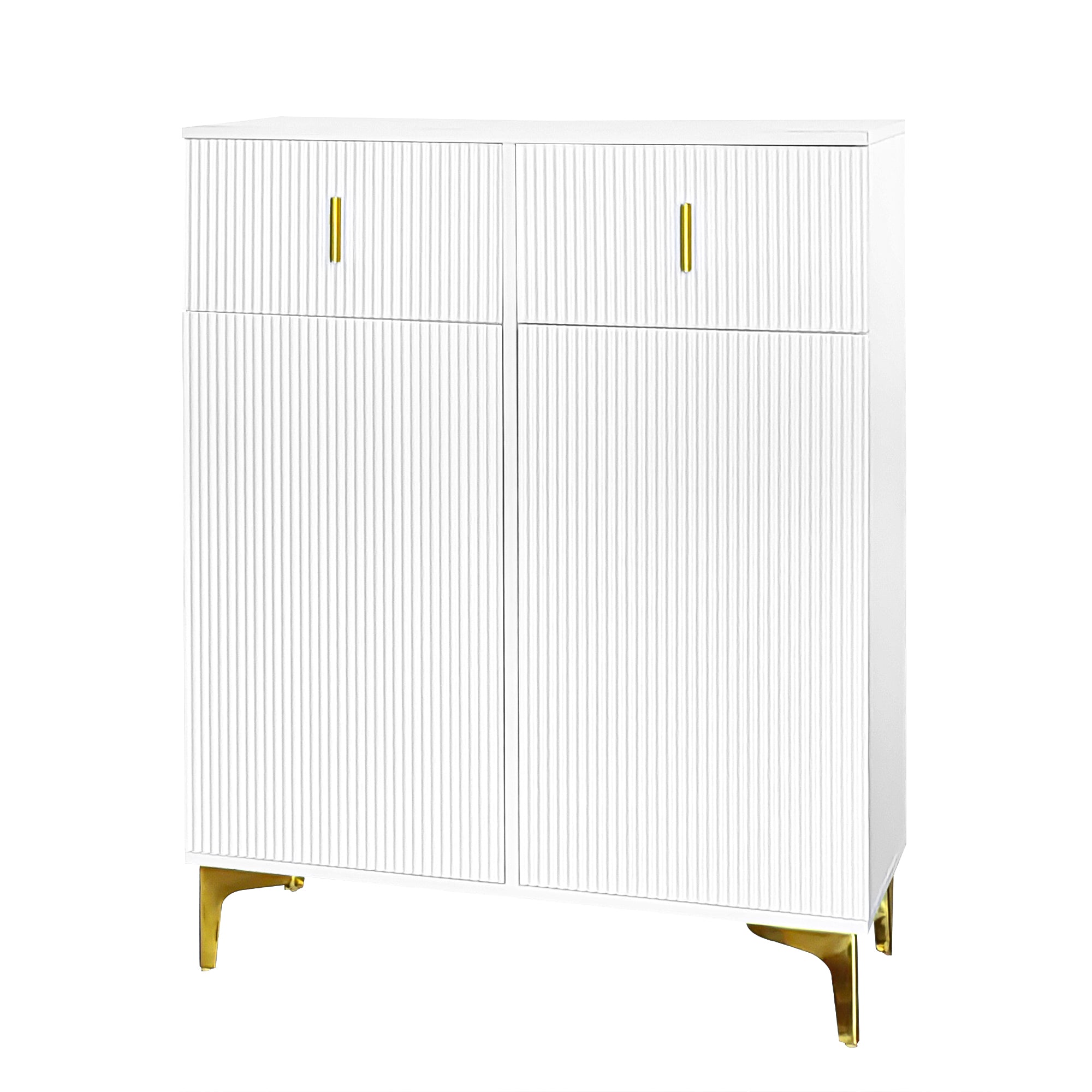 Sideboard/Shoe Cabinet with Structural Panels, Adjustable Shelves, Gold-Plated Decorations, and Drawers