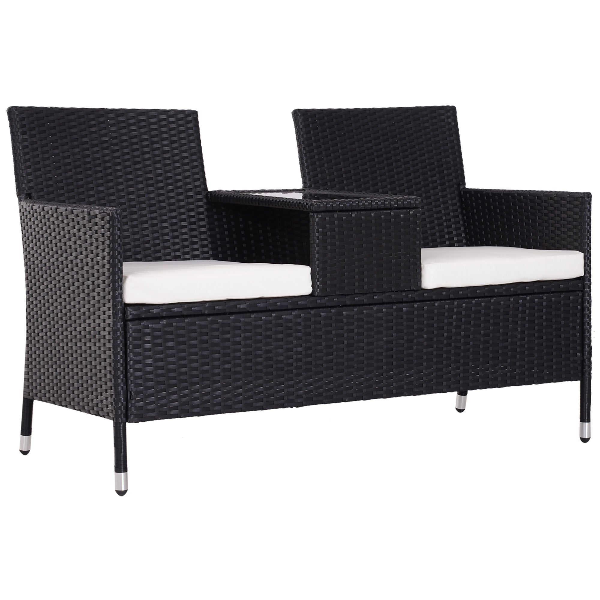 2-Seater Rattan Chair Set with Middle Tea Table - Black