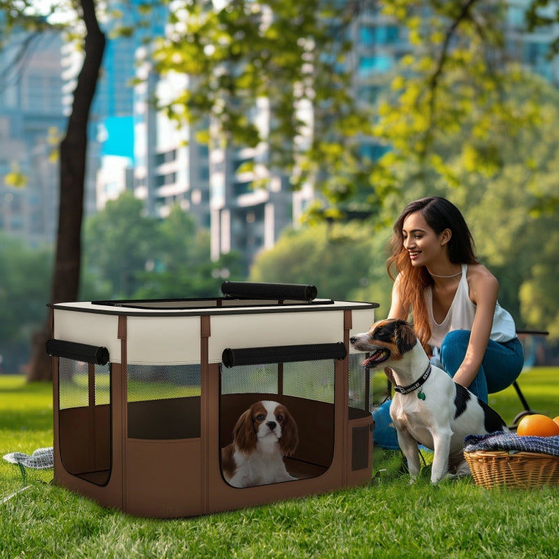 Foldable Dog Pen, Portable Indoor/Outdoor Pet Playpen, Brown