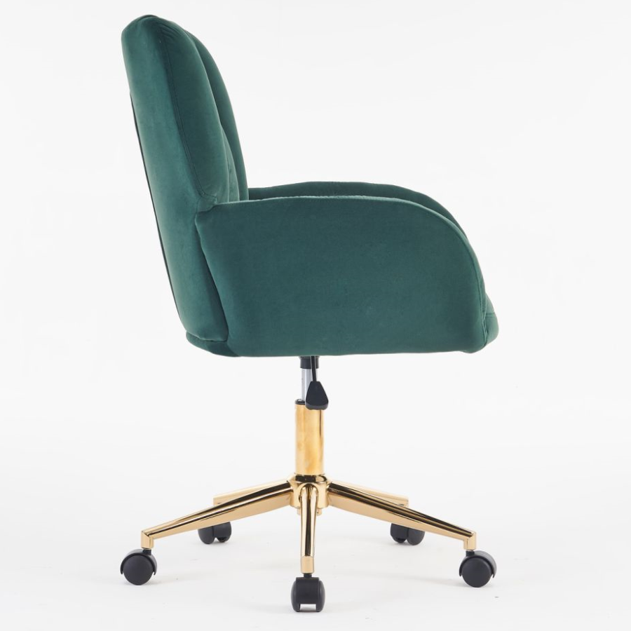 Full KD Velvet Fabric Home Office Chair: Adjustable Height, Swivel, Green with Gold Legs