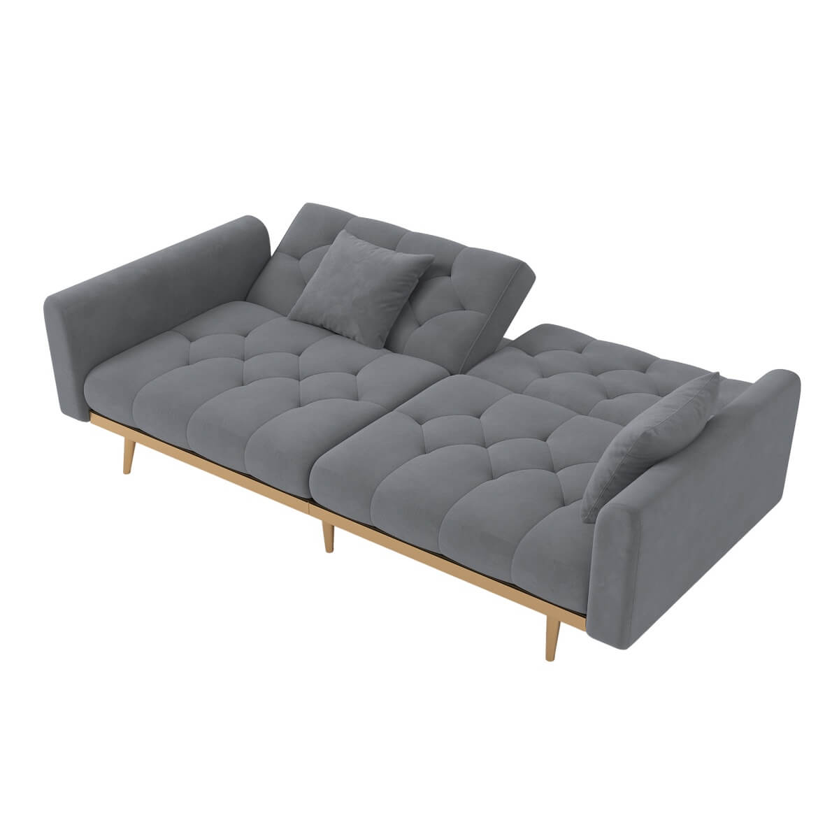Modern Velvet 2-Seater Sofa with Adjustable Backrest – Padded Cushions & Gold Metal Legs for Small Living Rooms