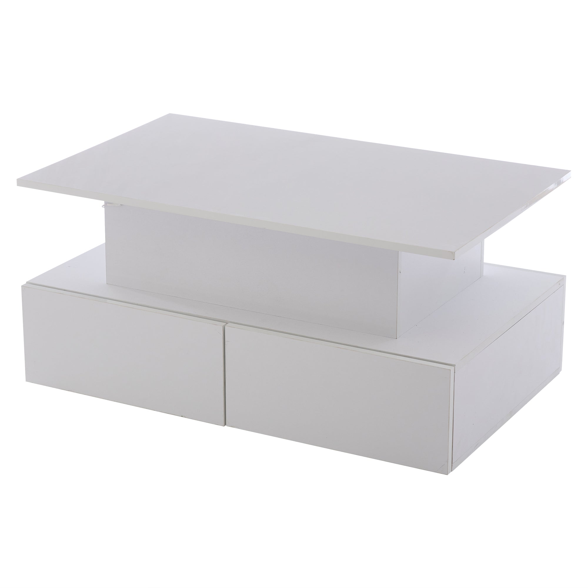 LED High Gloss Coffee Table with 4 Drawers, Lift Top Coffee Table, Wood Lifting Table Tea with Storage,Rectangular Coffee Table with Storage, 90 x 55 x 42.5 cm, White