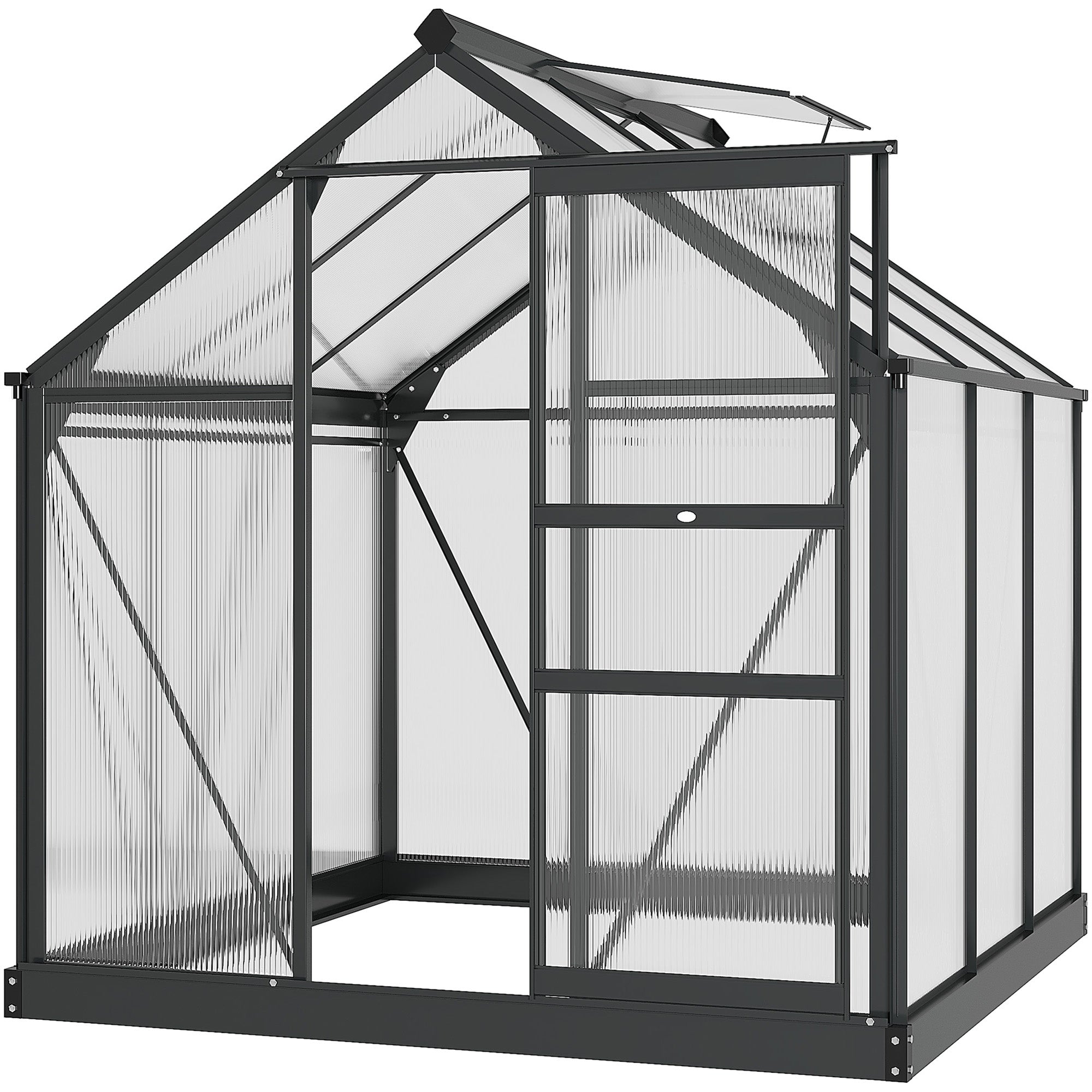 Polycarbonate Greenhouse 6x6ft, Walk-In with Slide Door & Window, Grey