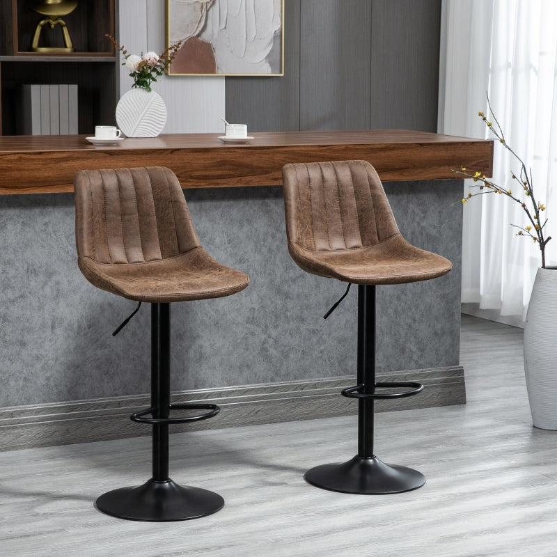 Bar Stools Set of 2, Swivel Counter Height with Adjustable Footrest & Base, Brown
