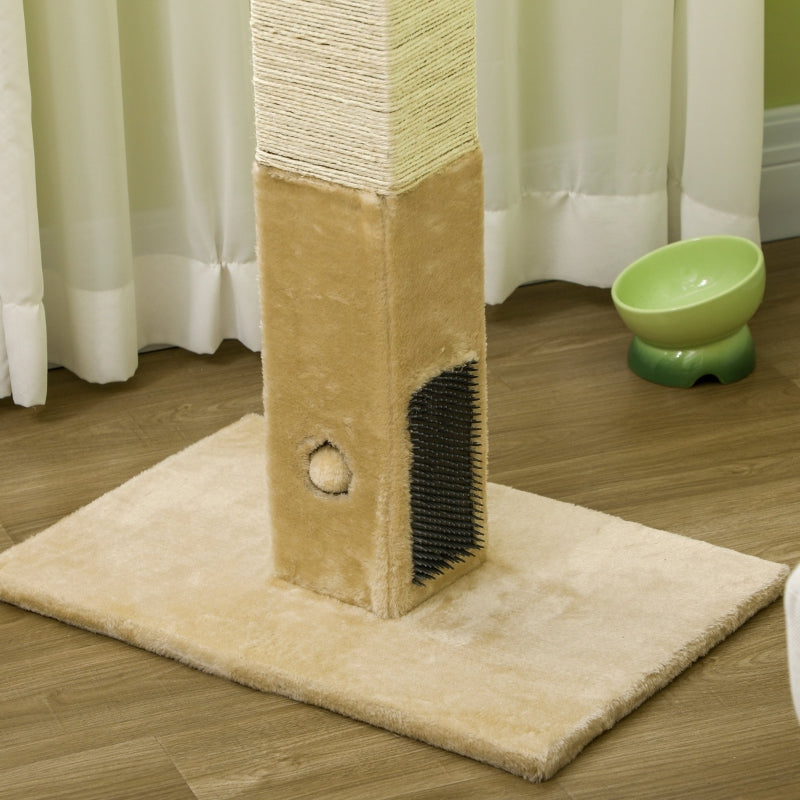 Jute Cat Scratching Post with Carpet Base & Hanging Toy - Beige
