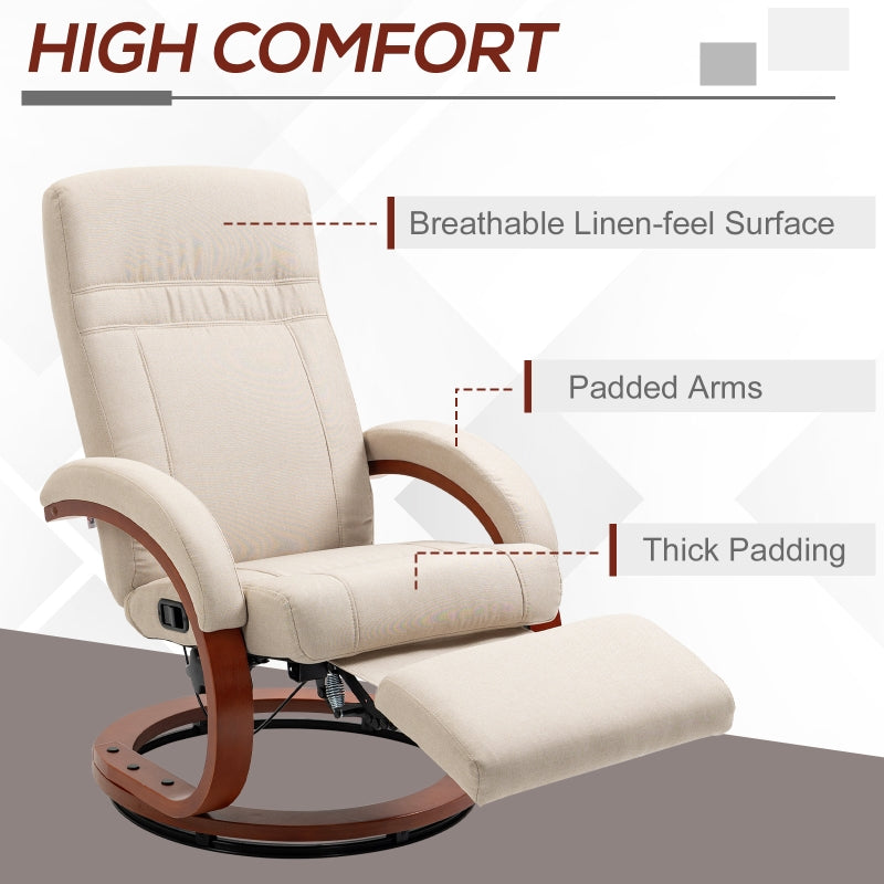 Reclining Swivel Chair with Footrest - Beige