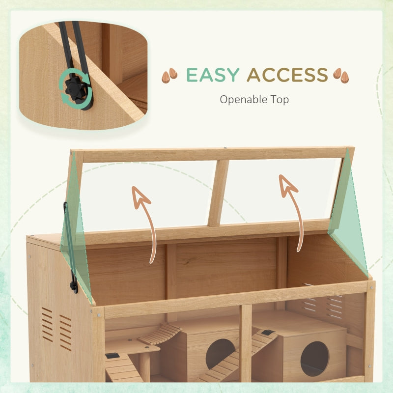 Hamster Cage, Gerbils Mice Suspension Bridge Openable Top, Wooden Nature