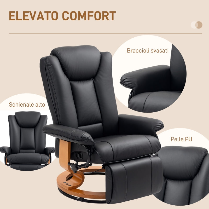 Recliner Chair, Faux Leather - Black