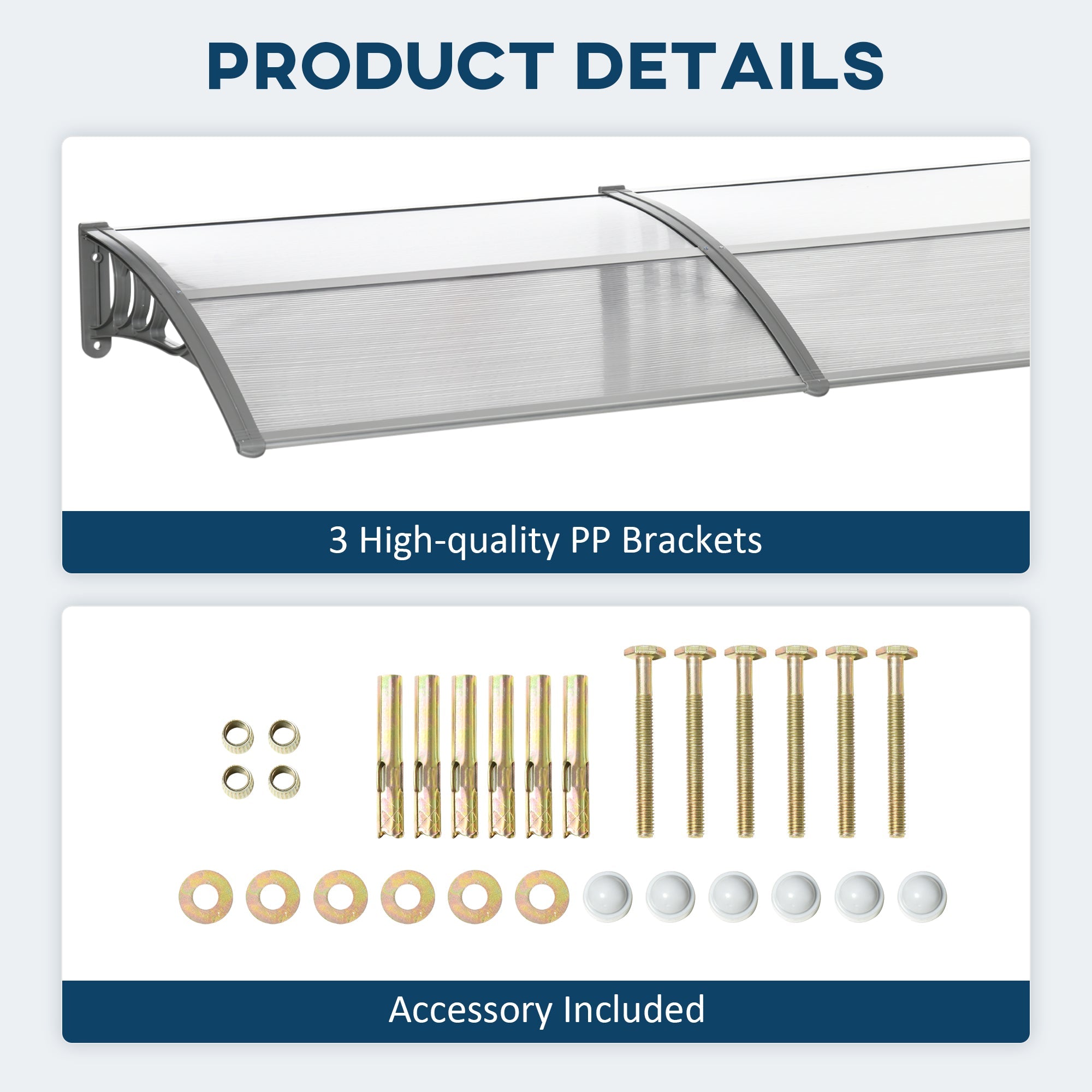 Front Door Canopy Outdoor Awning Rain Shelter 196 x 75cm Clear