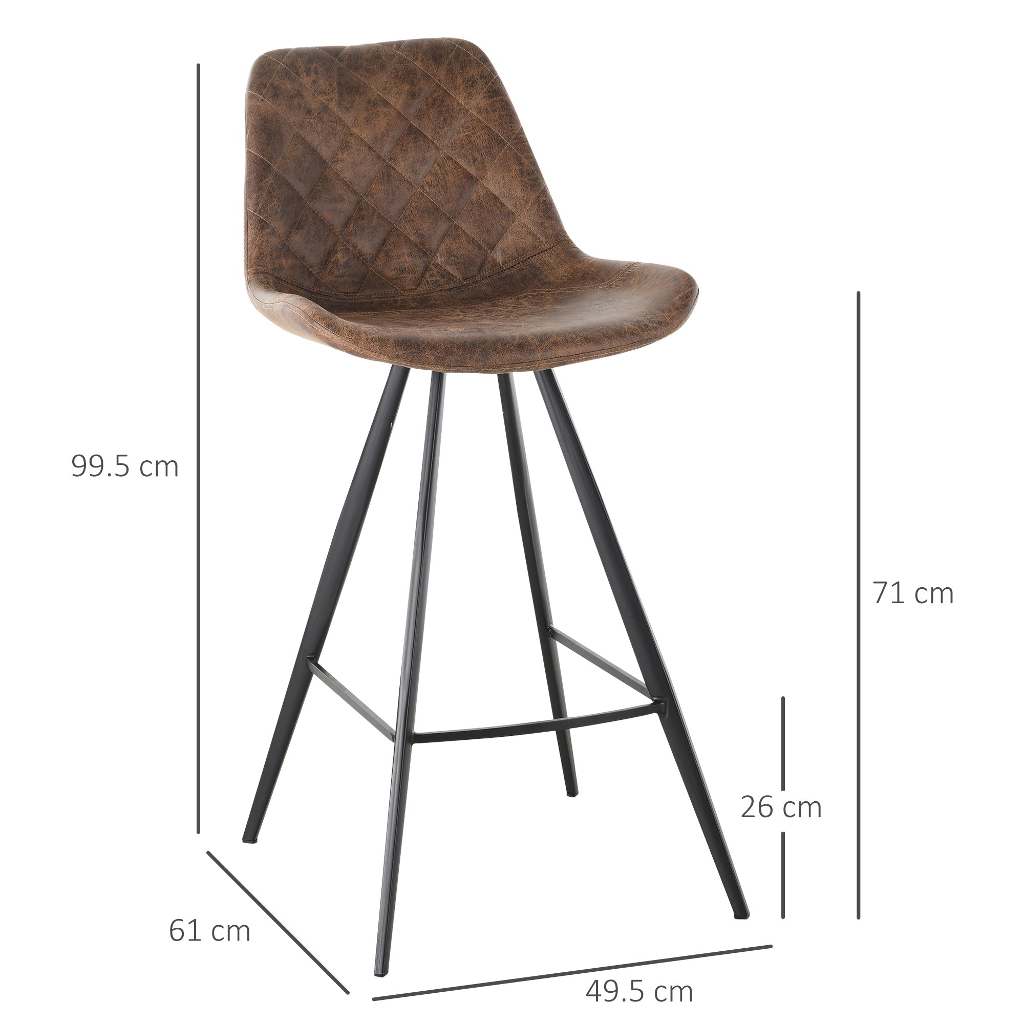 Set Of 2 Bar Stools Padded Quilted Microfiber Cloth Brown