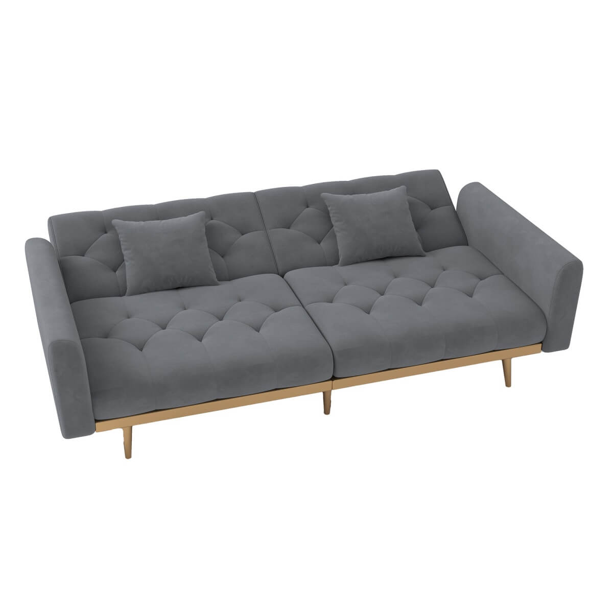 Modern Velvet 2-Seater Sofa with Adjustable Backrest – Padded Cushions & Gold Metal Legs for Small Living Rooms