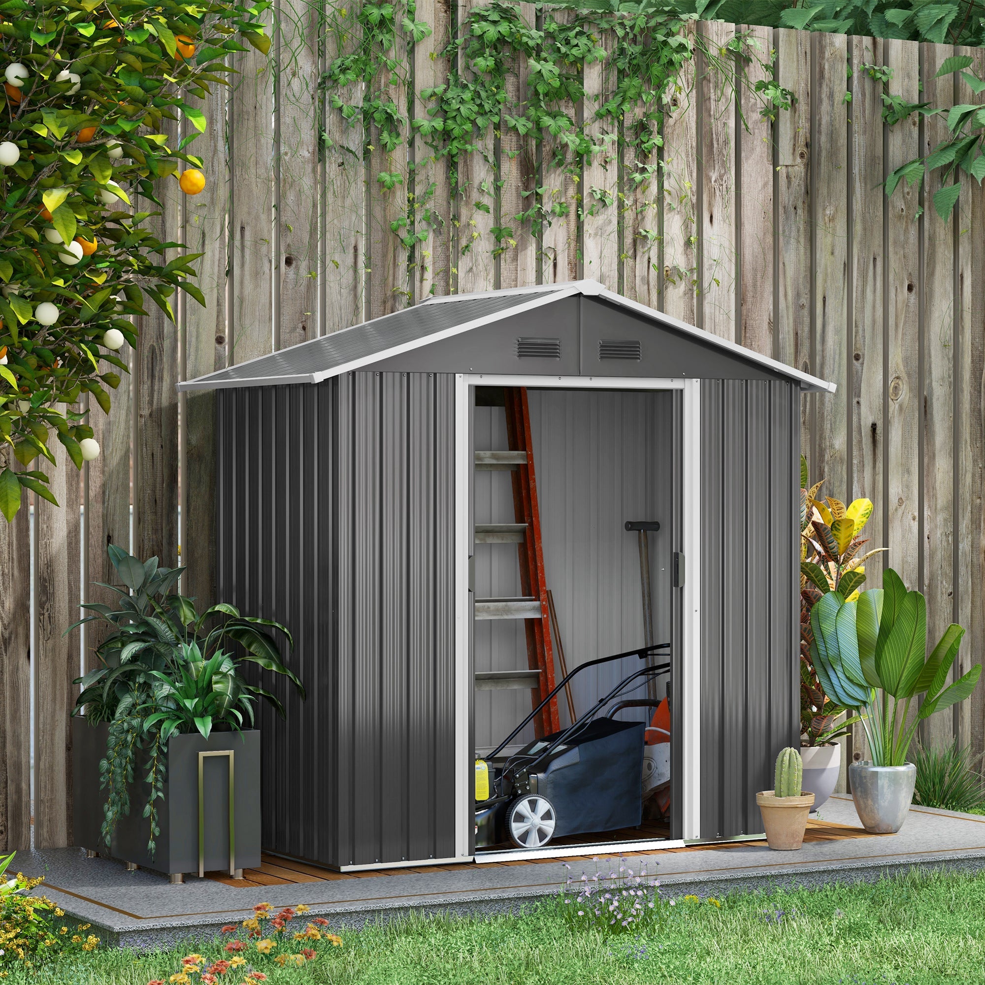 Metal Garden Storage Shed 6.5x3.5ft for Outdoor Tool Storage, Dark Grey