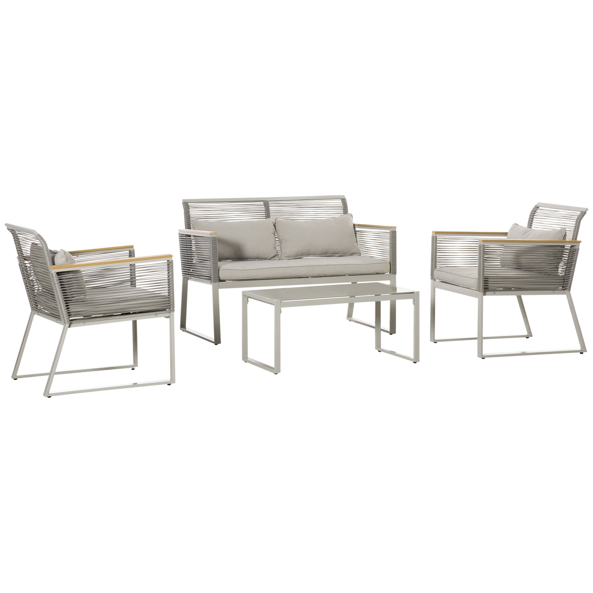 Rattan Garden Furniture Set, 4 Pieces - Grey