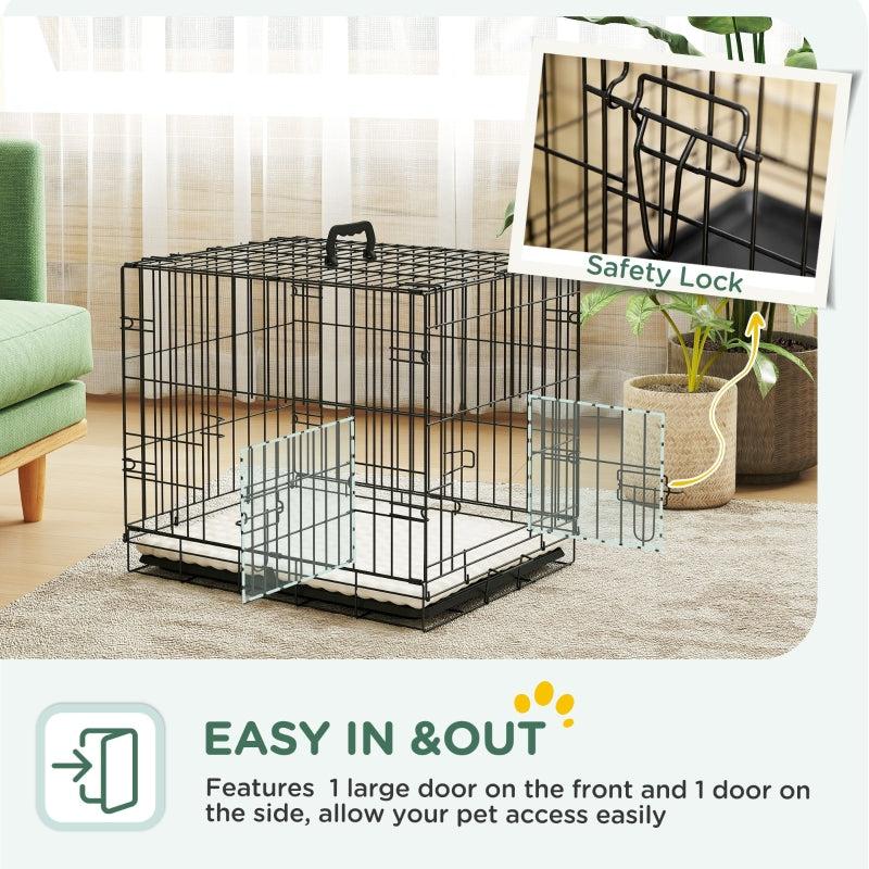 Foldable Dog Crate Two Doors Tray Soft Cushion Extra Small, Black