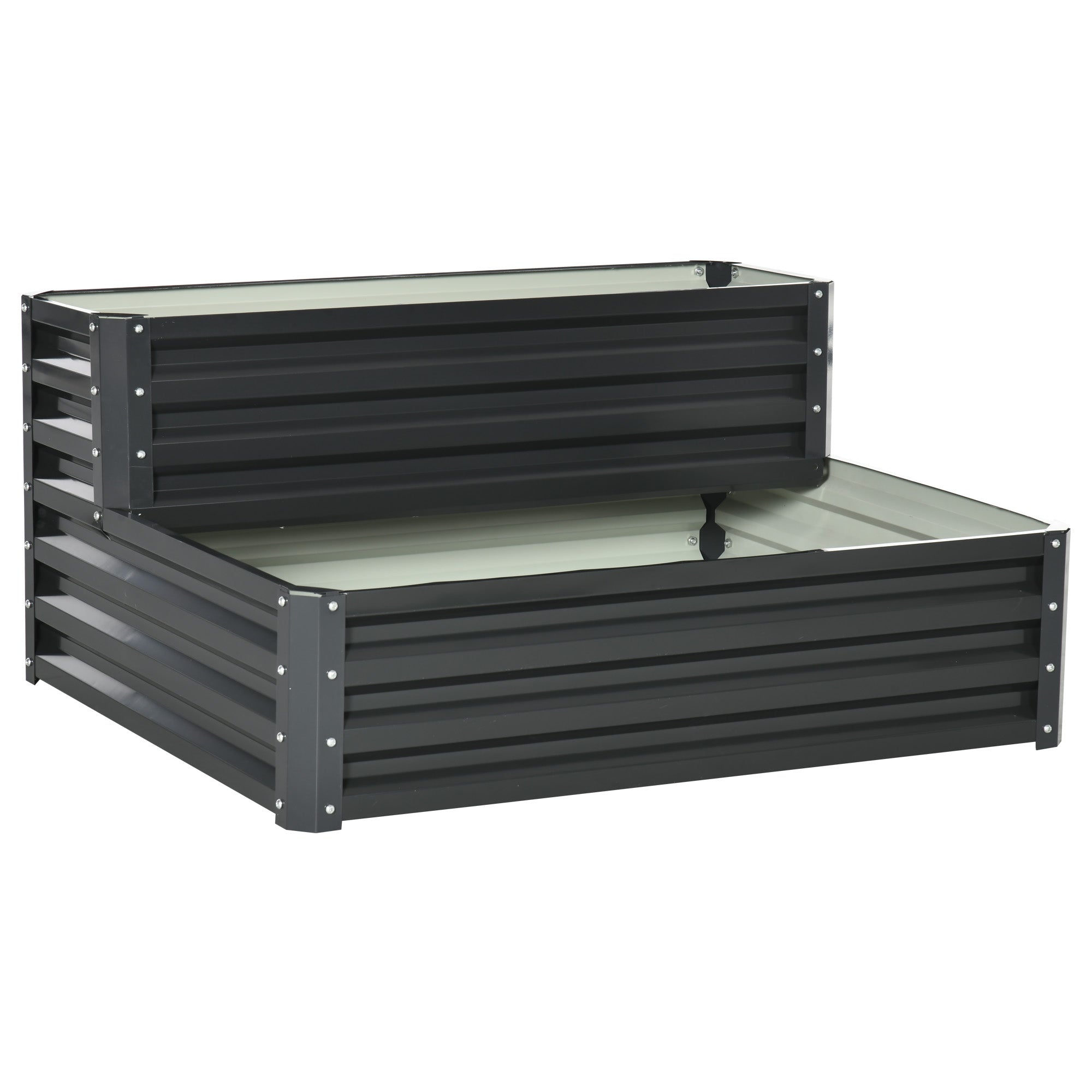 2 Tier Raised Garden Bed, Galvanised Planter Box for Vegetables Flowers Herbs, Dark Grey