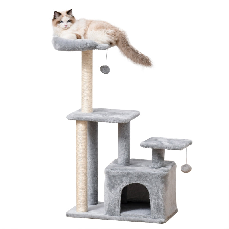 Cat Tree Tower 114cm Climbing Activity Centre Sisal Scratching Post Light Grey