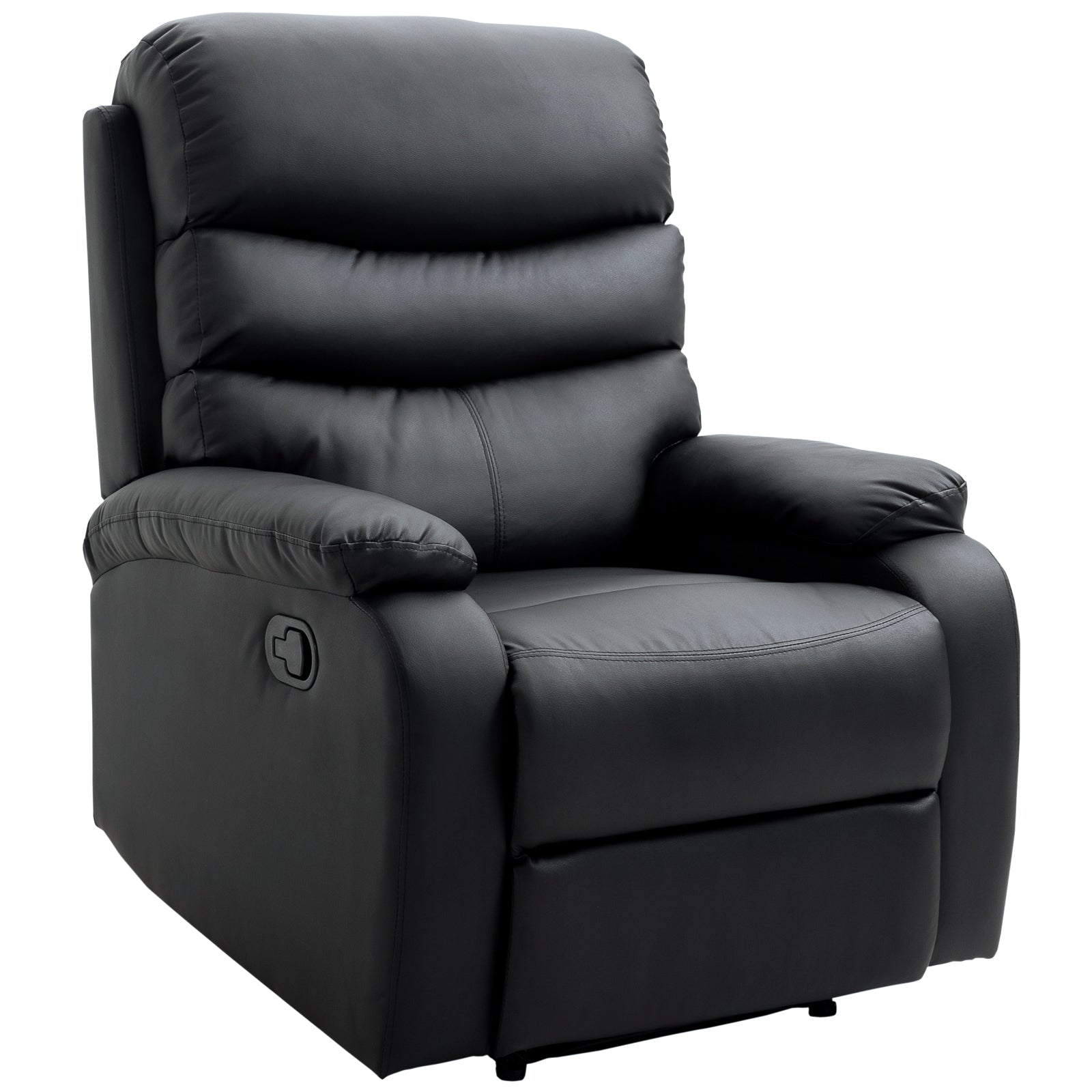 Reclining Chair Manual with Padded Armrests Retractable Footrest, Black PU Leather