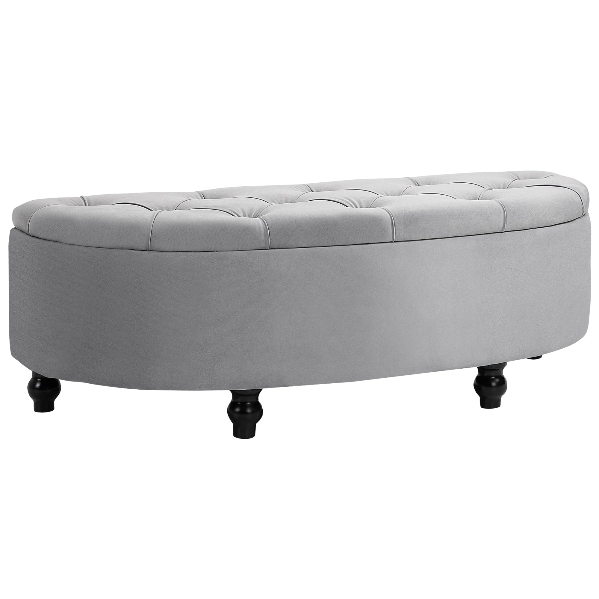 Semi-Circle Ottoman Storage Bench, Tufted Upholstered, Light Grey