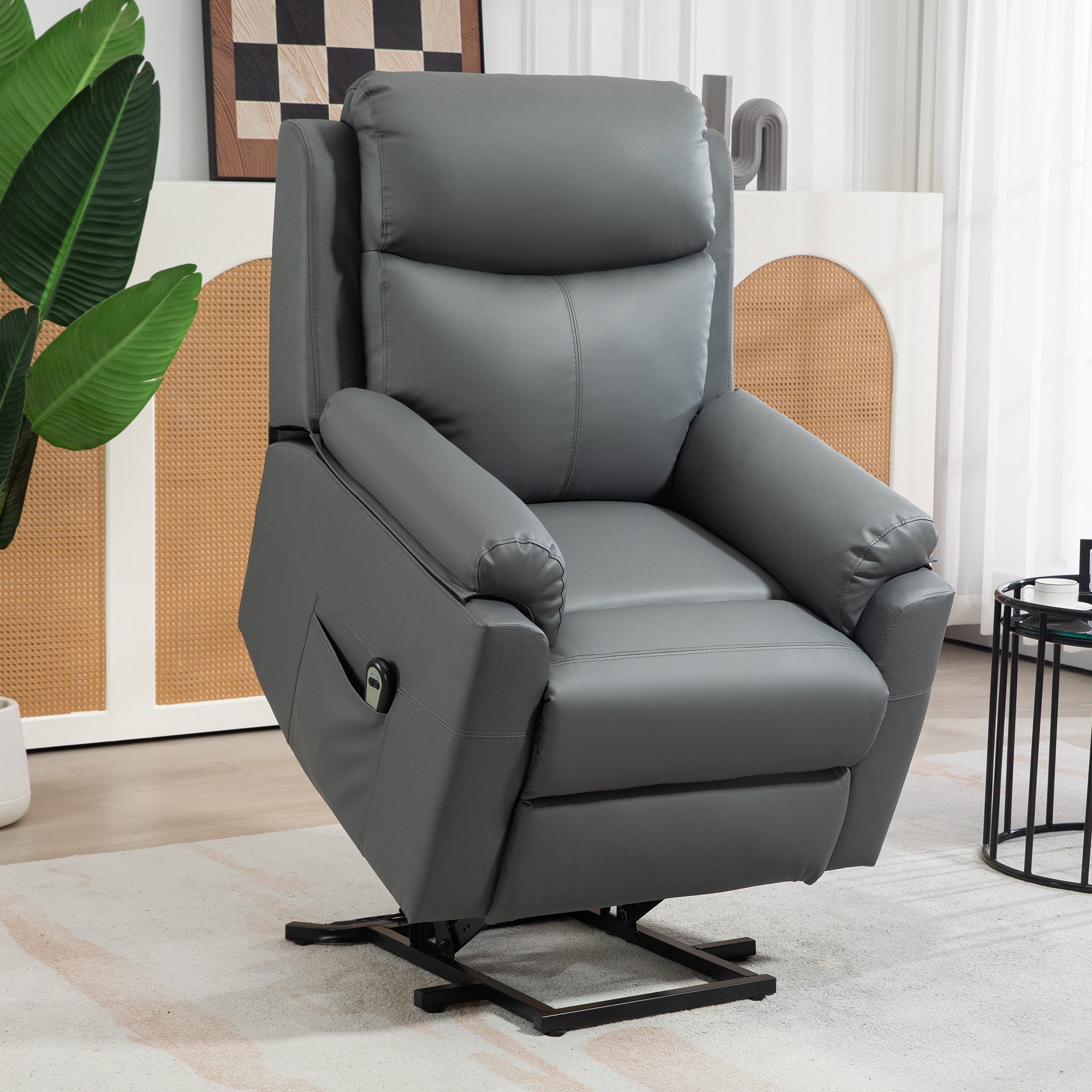 Electric Riser Recliner Chair with 70¡ã Recline, Faux Leather Charcoal Grey
