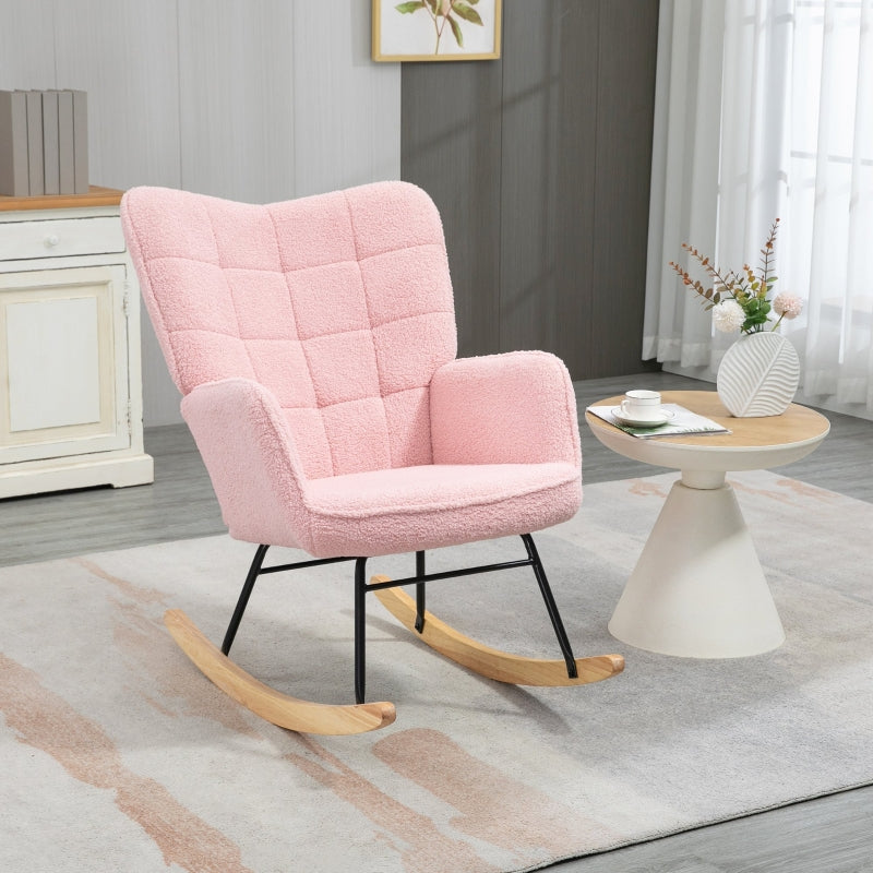 Soft Fleecey Rocking Wingback Chair - Pink