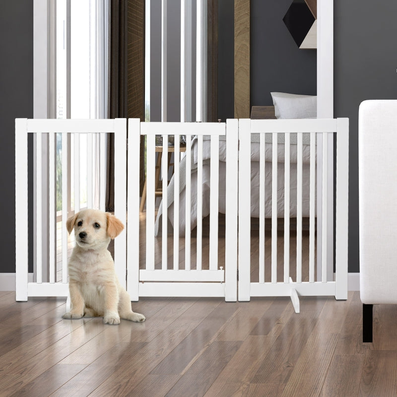 Pet Gates Expandable Freestanding Dog Gate with Latched Door, White MDF