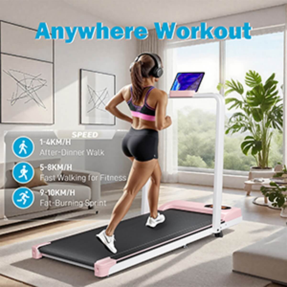 Folding Treadmill with Handrail ¨C Adjustable Incline, 1¨C10 km/h Running Machine with LED Display & Phone Holder