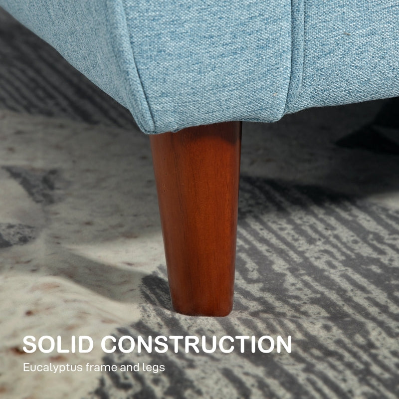 2 Seater Sofa - Spring Cushion, Wooden Legs, Tufted Couch, Light Blue Fabric