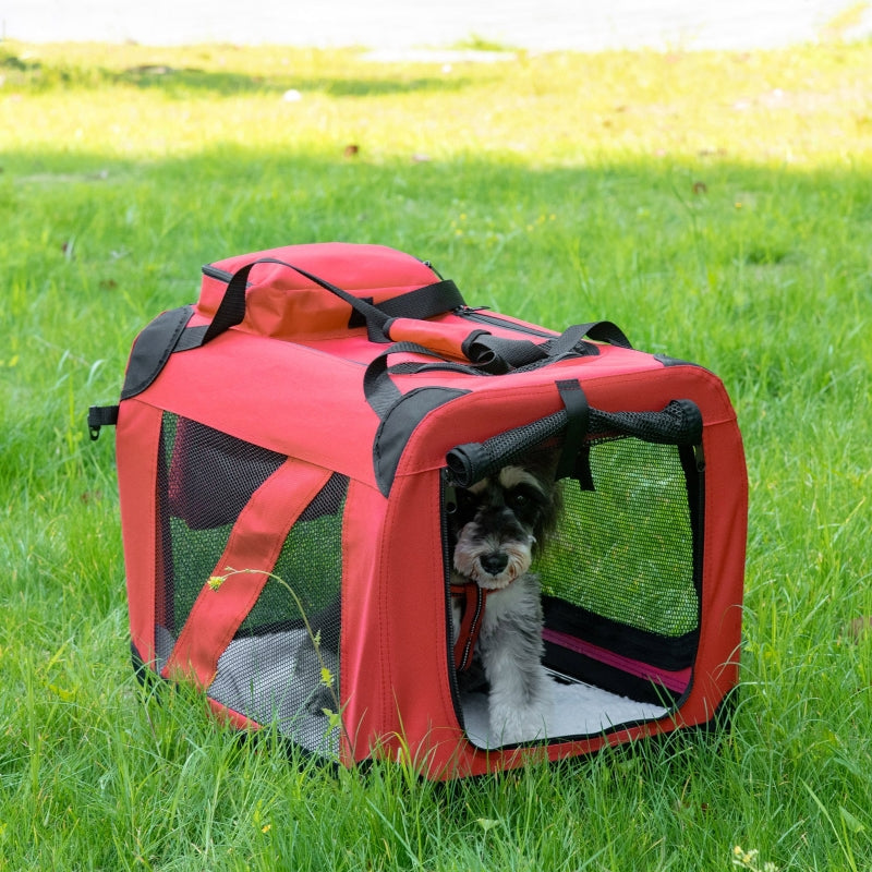 Foldable Pet Carrier, Portable Soft Side Travel Crate, Red